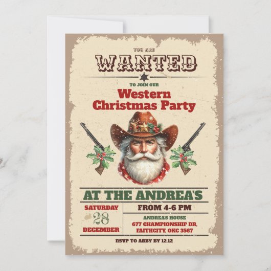 Gewollt Cowboy Western Weihnachts-Party Einladung (Vorderseite)