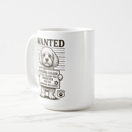 Gewollt Funny Dog Personal Stalker Kaffeetasse (Vorderseite Links)