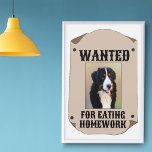 Gewollt für das Essen von Hausaufgaben-benutzerdef Poster<br><div class="desc">Dieses lustige Poster ist bereit,  um mit einem Foto Ihres Hundes (oder jedes andere Haustier) angepasst werden und ist im Stil der altmodischen Western gewollt Poster mit dem Text GEWOLLT FÜR ESSEN HAUSAUFGABEN.</div>