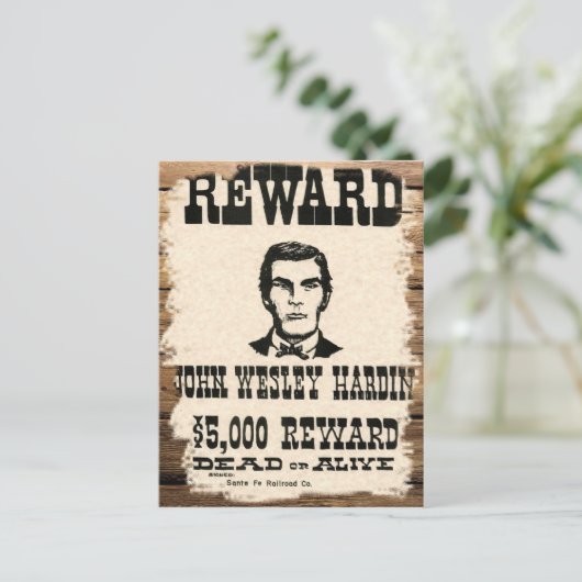 Gewollt John Wesley Hardin Postkarte (Stehend Vorderseite)