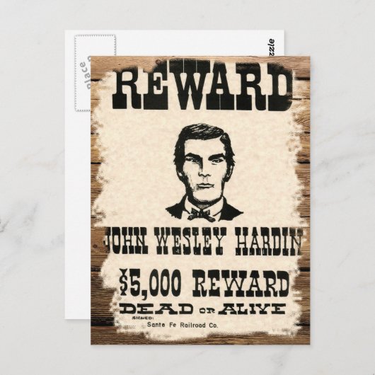 Gewollt John Wesley Hardin Postkarte (Vorne/Hinten)