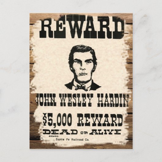 Gewollt John Wesley Hardin Postkarte (Vorderseite)