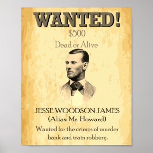 Gewollt Outlaw Jesse James Wild West USA Poster