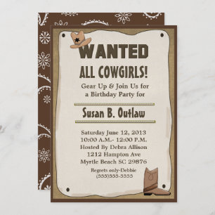 Gewollt Poster Cowgirl/Cowboy Geburtstag Einladung