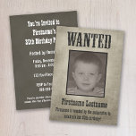 GEWOLLT Poster Funny Birthday Einladung<br><div class="desc">NUTZEN SIE EIN SCHWARZES UND WEISSES FOTO! — Dieses hat ein sepia Overlay,  das Ihr Schwarz-Weiß-Foto in ein sepia (antikes) Ton-Foto verwandelt. — Over Hill or Wild West Theme — Verwendung für eine Geburtstagsparty oder Junggesellen</div>