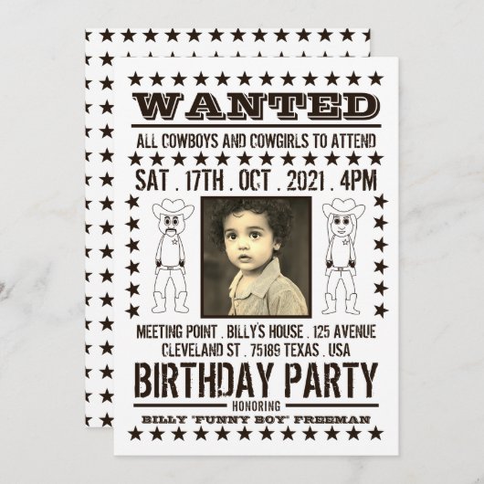 Gewollt Poster, Moderner Western Geburtstag Einladung (Vorne/Hinten)