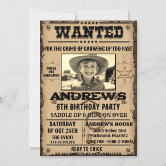 Gewollt Poster Western Cowboy mit Foto Geburtstag Einladung
