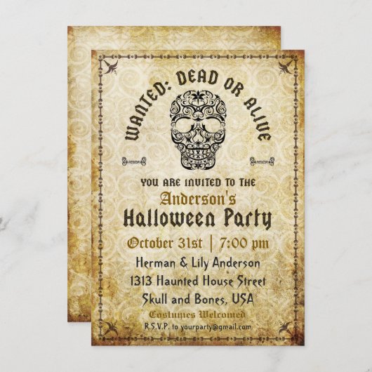 Gewollt Tote oder Live-Halloween-Öllöwe Einladung (Vorne/Hinten)