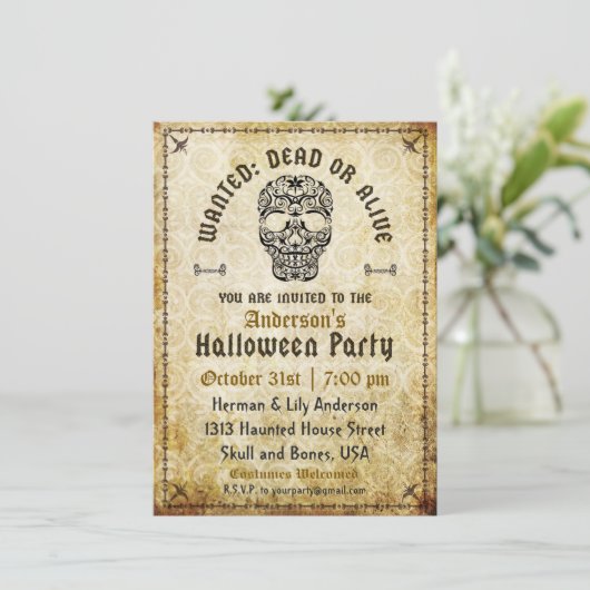 Gewollt Tote oder Live-Halloween-Öllöwe Einladung (Stehend Vorderseite)