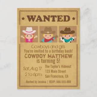 Gewollt Vintage Poster Cowboys und Girls Party Einladung