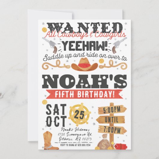 Gewollt Western Einladung zum Geburtstag (Vorderseite)