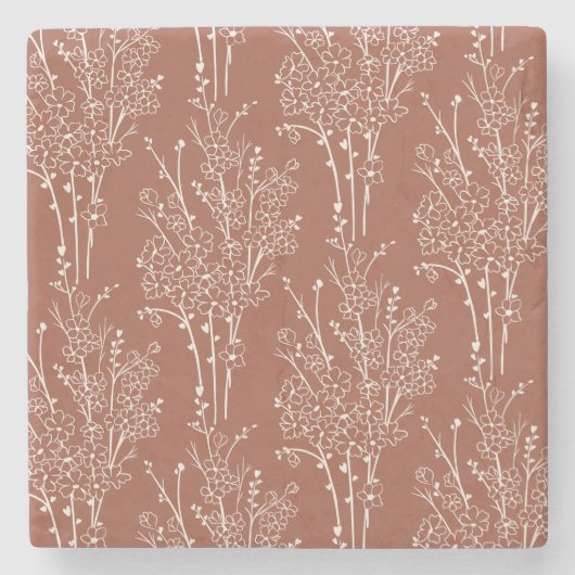 Geworfene Florale Silhouette Botanisch | Rostiges  Steinuntersetzer (Vorderseite)