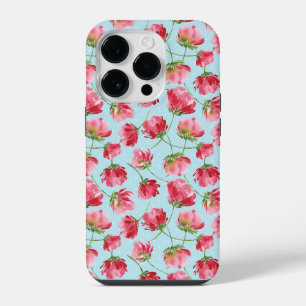 Geworfene Karmesinrote Aquarellblumen Punkte iPhone 14 Pro Hülle