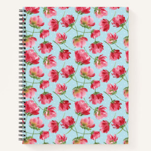 Geworfene Karmesinrote Wasserfarben-Blumen Polka-P Notizblock