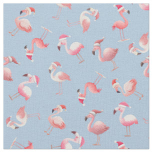 Geworfene Weihnachtsflamingos auf Hellblau Stoff