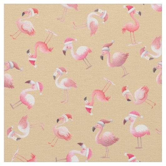 Geworfene Weihnachtsflamingos auf Hellorange Stoff (Nahaufnahme)