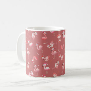 Geworfene Weihnachtsflamingos auf verblasstem Rot Kaffeetasse