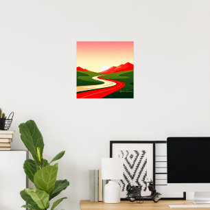 Gewundene Straße Richtung Sonne Poster