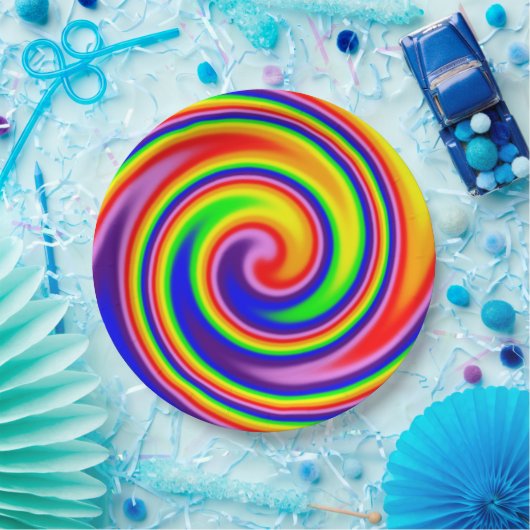 Gewundener Strudel-färbt weicher Fokus-Regenbogen Pappteller (Party)