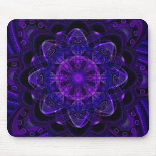 Gewundenes Blumen-Fraktal-dunkles lila UVpixel Mousepad (Vorne)