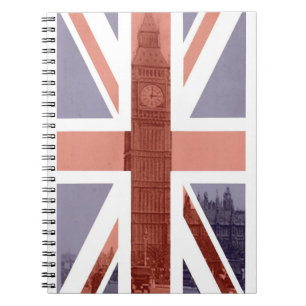 Gewundenes Notizbuch britische Flaggen-Big Bens Notizblock