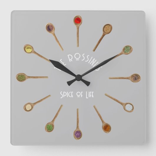Gewürz der Wanduhr, 27,3 cm quadratisch Quadratische Wanduhr (Vorderseite)