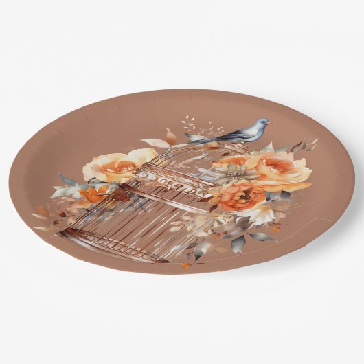 GewürzCider Orange Gold Blaue Birdcage Pappteller (Schrägansicht)