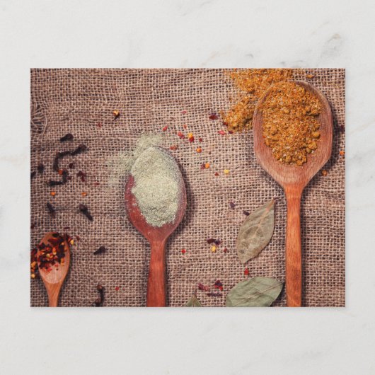 Gewürze auf Löffeln Postkarte (Vorderseite)