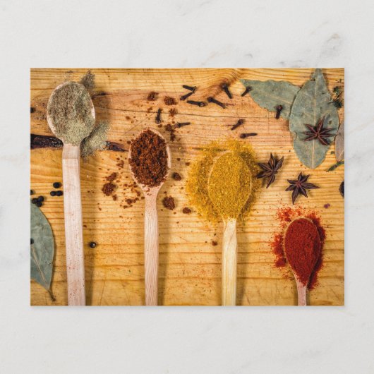Gewürze auf Löffeln Postkarte (Vorderseite)