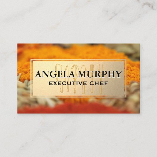 Gewürze und Kräuter | Goldrahmen | Küchengeräte Visitenkarte (Vorderseite)