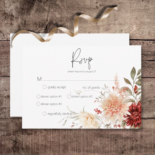Gewürzfall Rost & Blush Boho Abendessen mit floral RSVP Karte