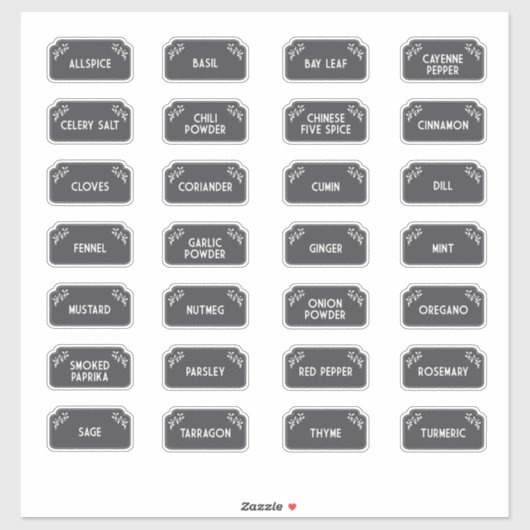 Gewürzmarken weiß auf schwarz aufkleber (Blatt)