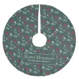 Gewürzmuster für grüne und rote Beeren Polyester Weihnachtsbaumdecke