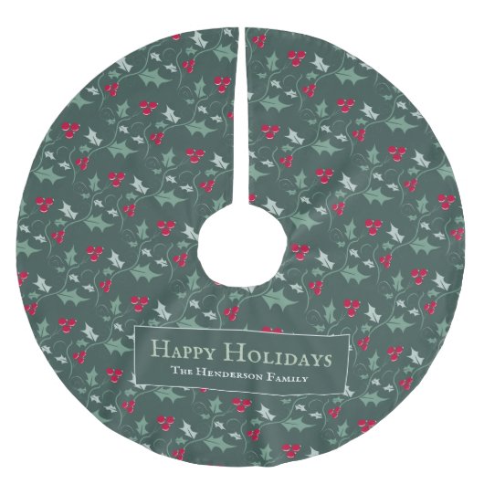 Gewürzmuster für grüne und rote Beeren Polyester Weihnachtsbaumdecke (Vorderseite)