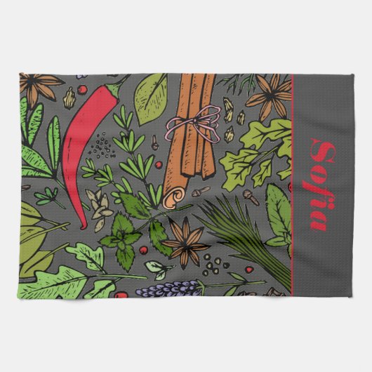 Gewürzmuster individuelle Name grau Geschirrtuch (Horizontal)