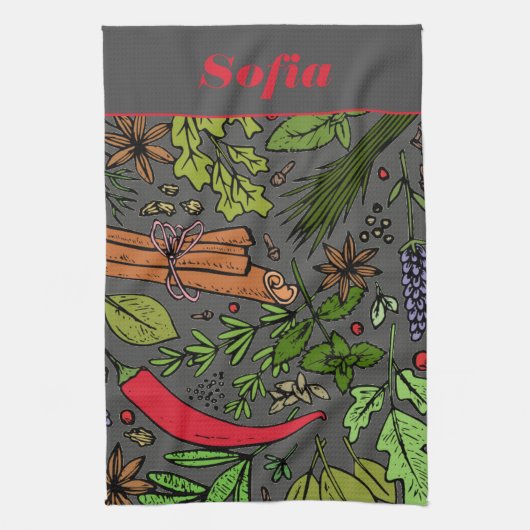 Gewürzmuster individuelle Name grau Geschirrtuch (Vertikal)