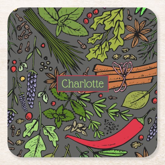 Gewürzmuster individuelle Name grau Rechteckiger Pappuntersetzer (Vorderseite)