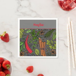 Gewürzmuster individuelle Name grau Serviette