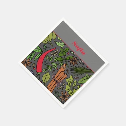 Gewürzmuster individuelle Name grau Serviette (Ecke)