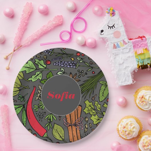 Gewürzmuster individuelle Name graue Teller (Party)