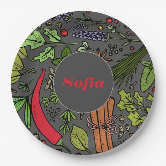 Gewürzmuster individuelle Name graue Teller (Vorderseite)