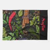 Gewürzmuster individuelle Name schwarz Geschirrtuch (Horizontal)