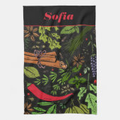 Gewürzmuster individuelle Name schwarz Geschirrtuch (Vertikal)