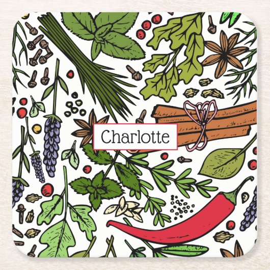 Gewürzmuster individuelle Name schwarz Rechteckiger Pappuntersetzer (Vorderseite)