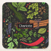 Gewürzmuster individuelle Name schwarz Rechteckiger Pappuntersetzer (Vorderseite)