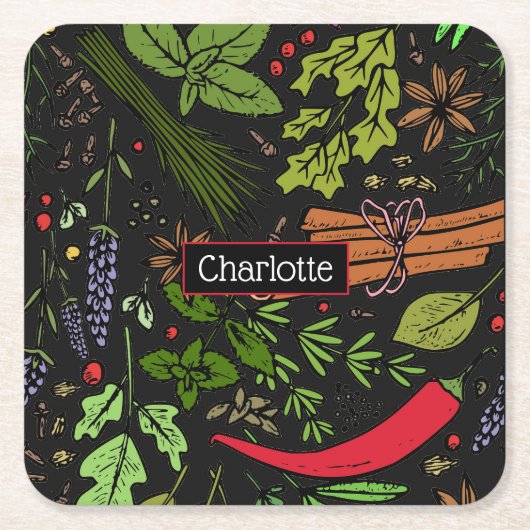 Gewürzmuster individuelle Name schwarz Rechteckiger Pappuntersetzer (Vorderseite)