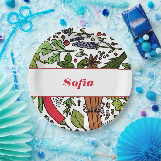 Gewürzmuster individuelle Name weiß Pappteller (Party)