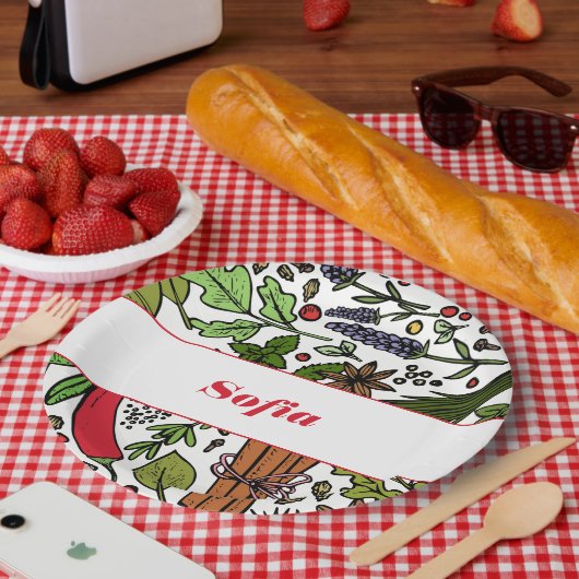 Gewürzmuster individuelle Name weiß Pappteller (Picknick)