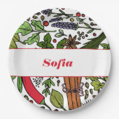 Gewürzmuster individuelle Name weiß Pappteller (Vorderseite)