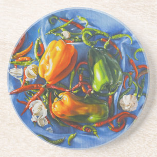 Gewürzstillleben mit Paprikaschoten und Knoblauch Getränkeuntersetzer